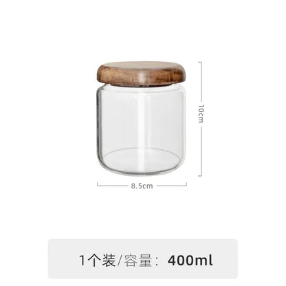 Minimalist glass spice jar with acacia wood lid kitchen storage