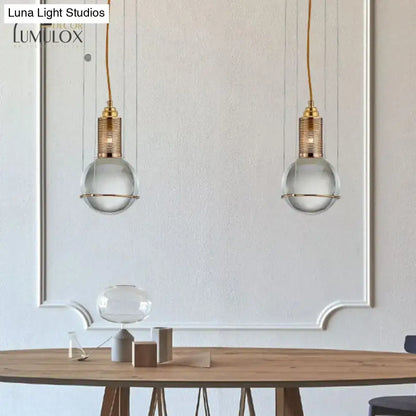Minimalist globe crystal shade hanging lamp living room brass mesh