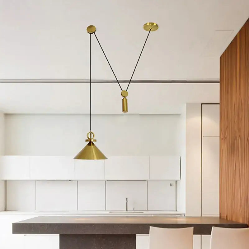 Minimalist gold adjustable linear pendant lights dining room