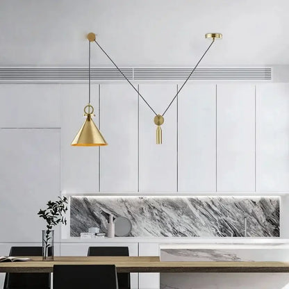 Minimalist gold adjustable linear pendant lights dining room