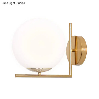 Minimalist gold and frosted white glass ball wall light bedroom sconce