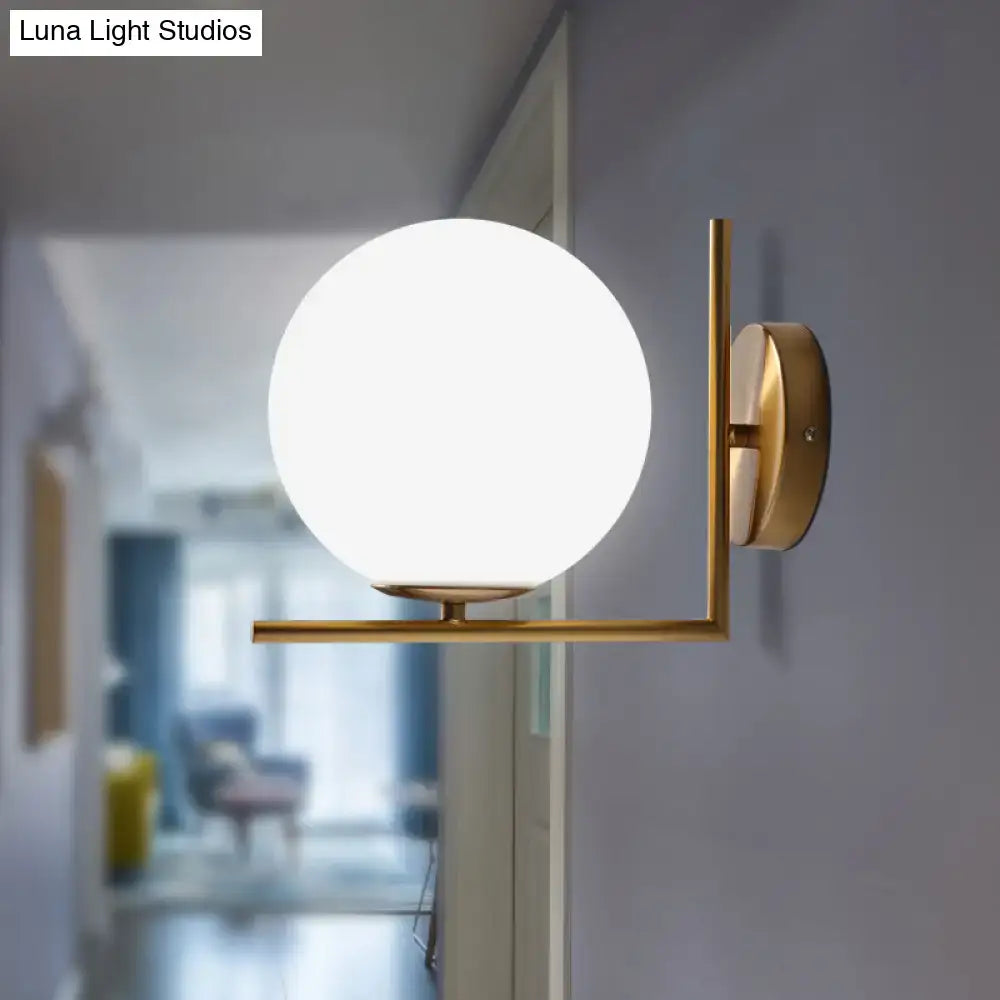 Minimalist gold and frosted white glass ball wall light bedroom sconce