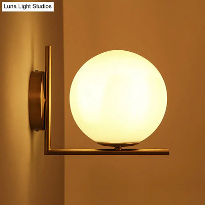 Minimalist gold and frosted white glass ball wall light bedroom sconce