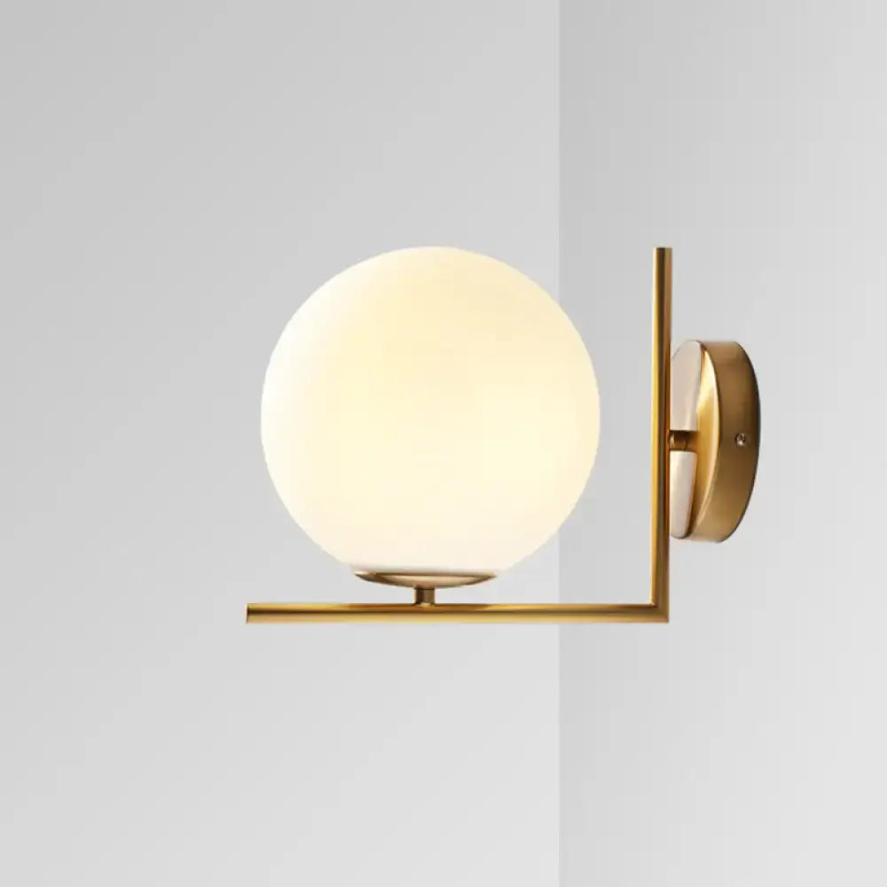Minimalist gold and frosted white glass ball wall light bedroom sconce