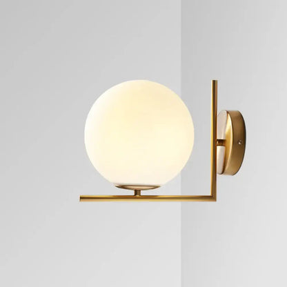 Minimalist gold and frosted white glass ball wall light bedroom sconce