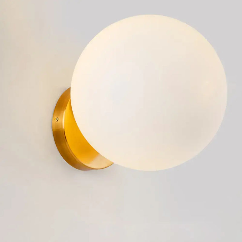 Minimalist gold and white glass ball sconce bedroom wall light