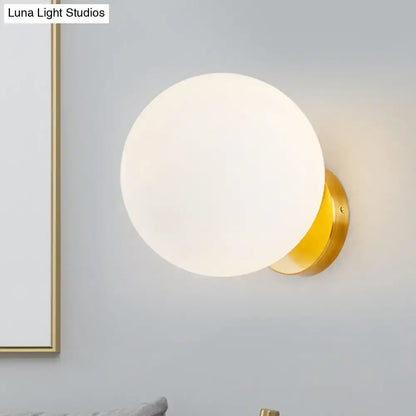 Minimalist gold and white glass ball sconce bedroom wall light