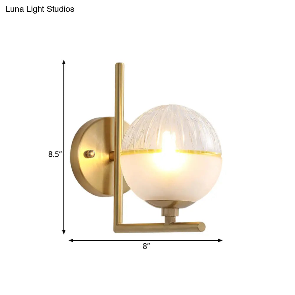 DecorBites™ Minimalist Gold Arm Wall Mount Lamp with Glass Ball Shade - Single Bulb Metal Sconce Light