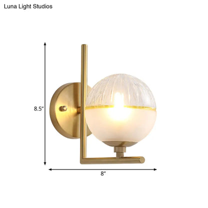DecorBites™ Minimalist Gold Arm Wall Mount Lamp with Glass Ball Shade - Single Bulb Metal Sconce Light