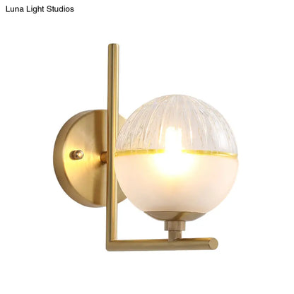 DecorBites™ Minimalist Gold Arm Wall Mount Lamp with Glass Ball Shade - Single Bulb Metal Sconce Light