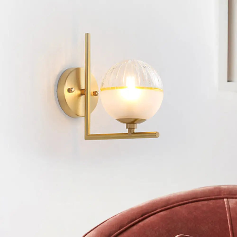 DecorBites™ Minimalist Gold Arm Wall Mount Lamp with Glass Ball Shade - Single Bulb Metal Sconce Light