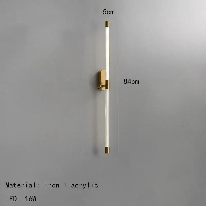 Minimalist gold & black acrylic line led wall lights bedroom
