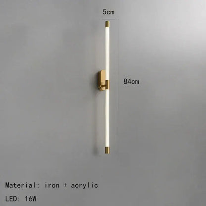 Minimalist gold & black acrylic line led wall lights bedroom