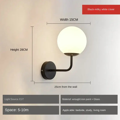 Minimalist gold & black glass ball led wall lamp bedroom light