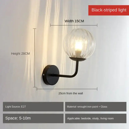 Minimalist gold & black glass ball led wall lamp bedroom light
