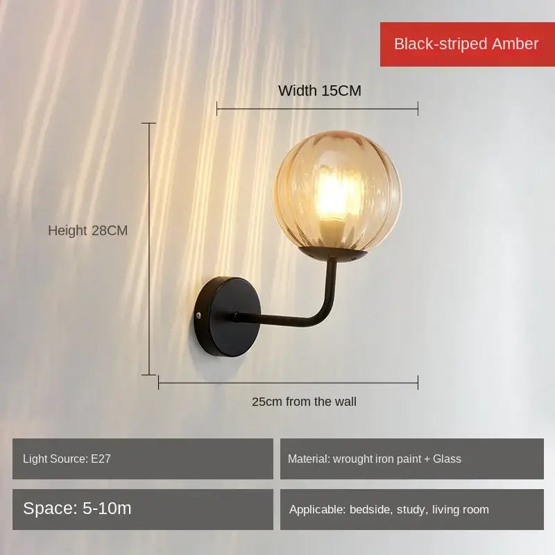 Minimalist gold & black glass ball led wall lamp bedroom light