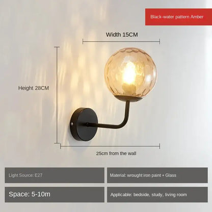 Minimalist gold & black glass ball led wall lamp bedroom light