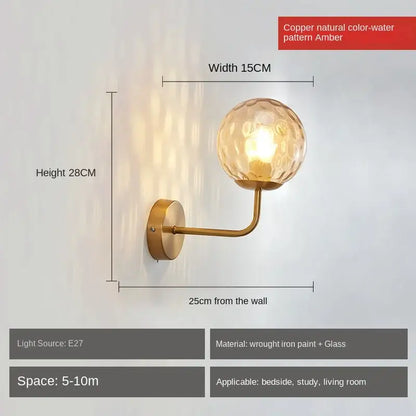 Minimalist gold & black glass ball led wall lamp bedroom light