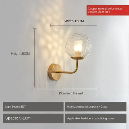 Minimalist gold & black glass ball led wall lamp bedroom light