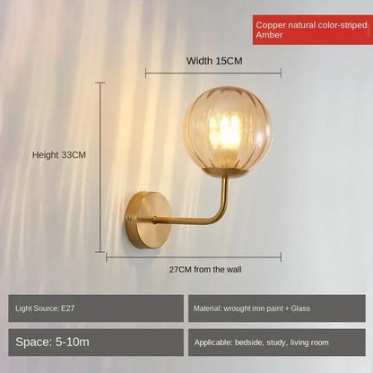 Minimalist gold & black glass ball led wall lamp bedroom light