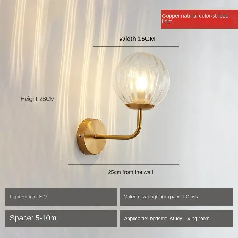 Minimalist gold & black glass ball led wall lamp bedroom light