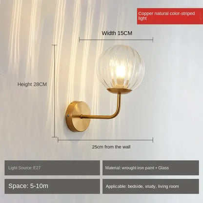 Minimalist gold & black glass ball led wall lamp bedroom light