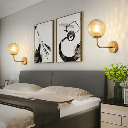 Minimalist gold & black glass ball led wall lamp bedroom light
