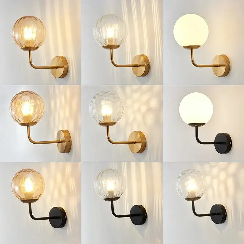 Minimalist gold & black glass ball led wall lamp bedroom light