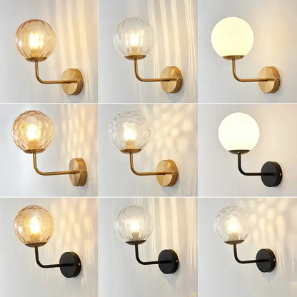 Minimalist gold & black glass ball led wall lamp bedroom light