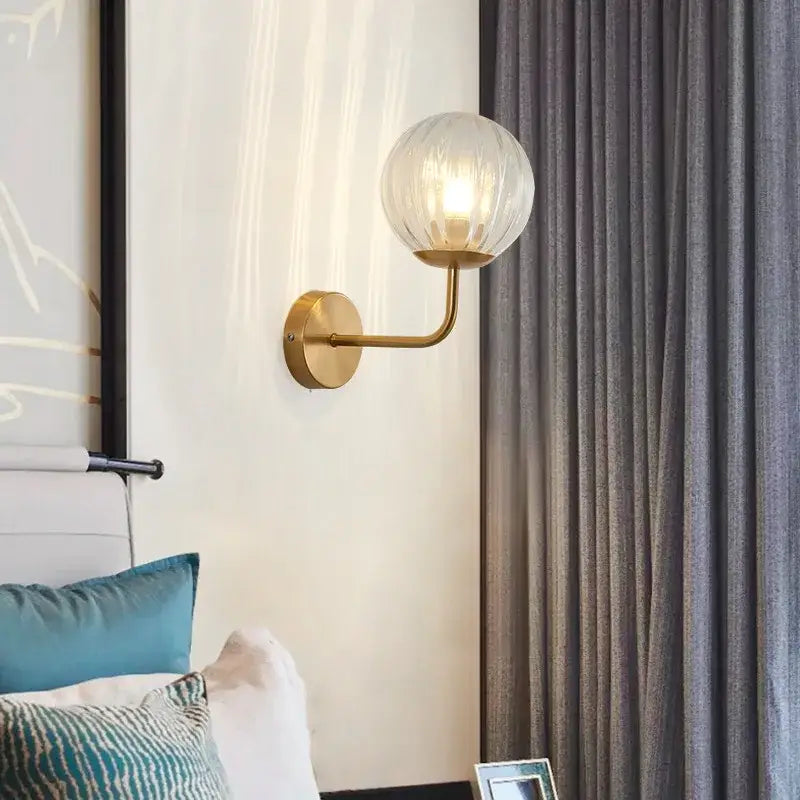 Minimalist gold & black glass ball led wall lamp bedroom light