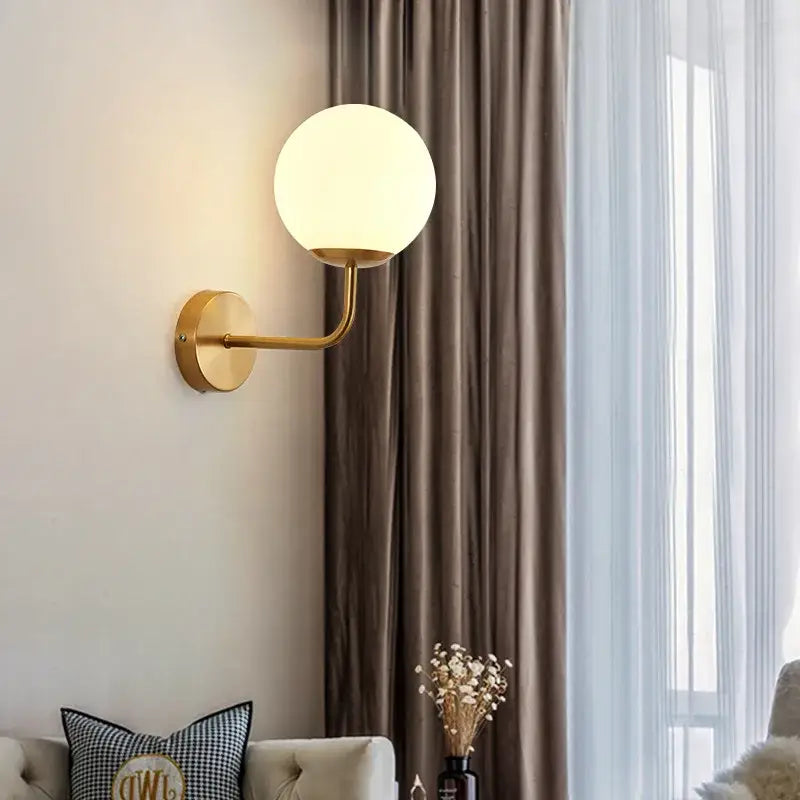Minimalist gold & black glass ball led wall lamp bedroom light