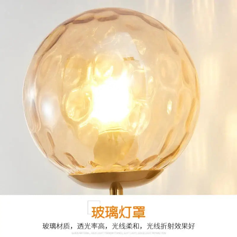 Minimalist gold & black glass ball led wall lamp bedroom light