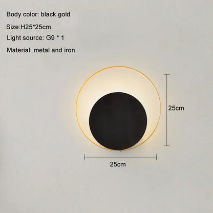 Minimalist gold & black led wall lamp for living room