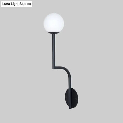 Minimalist gold & black opal glass wall sconce bedroom long curved arm
