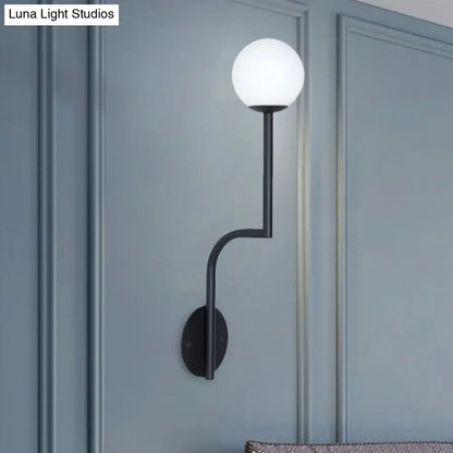 Minimalist gold & black opal glass wall sconce bedroom long curved arm