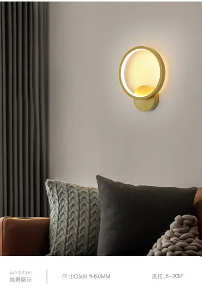 Minimalist gold circular led wall lights for bedroom living room