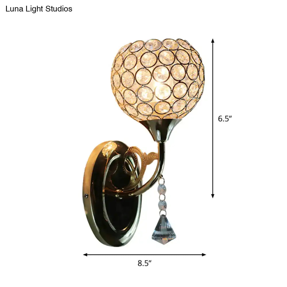 Minimalist gold crystal globe wall sconce bedroom e26 e27 light
