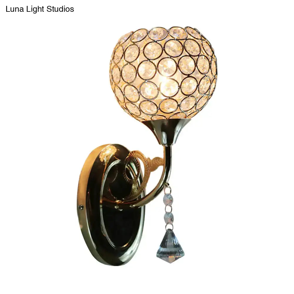 Minimalist gold crystal globe wall sconce bedroom e26 e27 light