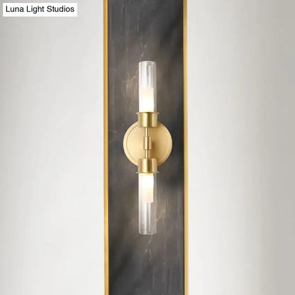 Minimalist gold double cylinder wall sconce bedroom 2 light inch fixture