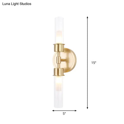 Minimalist gold double cylinder wall sconce bedroom 2 light inch fixture