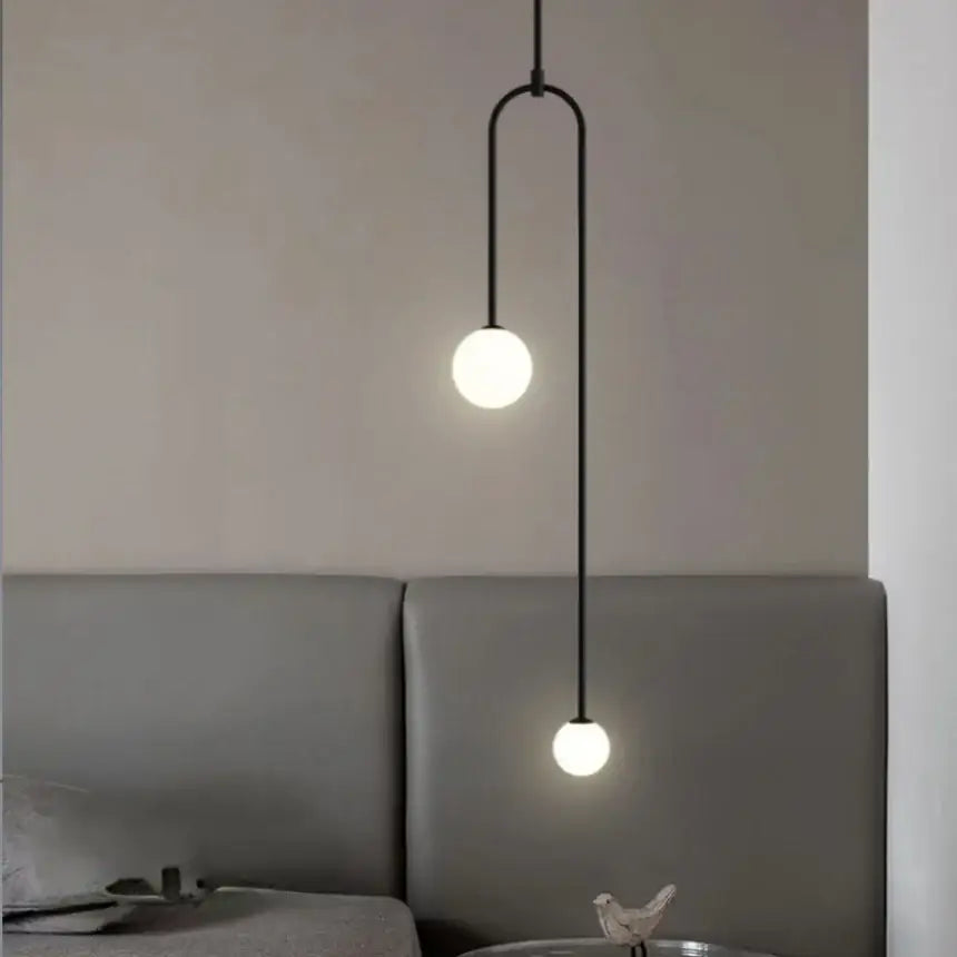 Minimalist gold double head glass ball pendant light bedroom