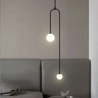 Minimalist gold double head glass ball pendant light bedroom