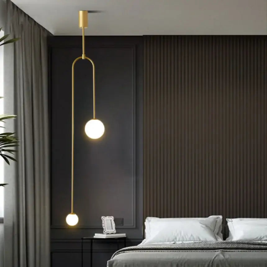 Minimalist gold double head glass ball pendant light bedroom