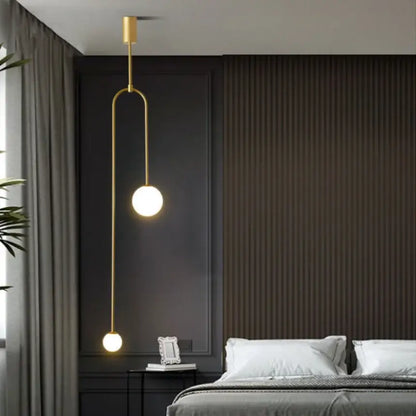 Minimalist gold double head glass ball pendant light bedroom