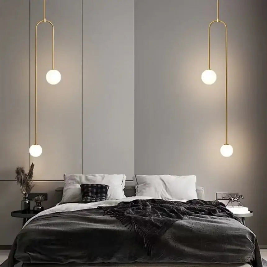 Minimalist gold double head glass ball pendant lights bedroom