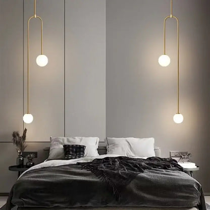 Minimalist gold double head glass ball pendant lights bedroom