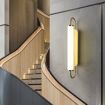 Minimalist gold elegant wall sconce for bedroom with frosted glass