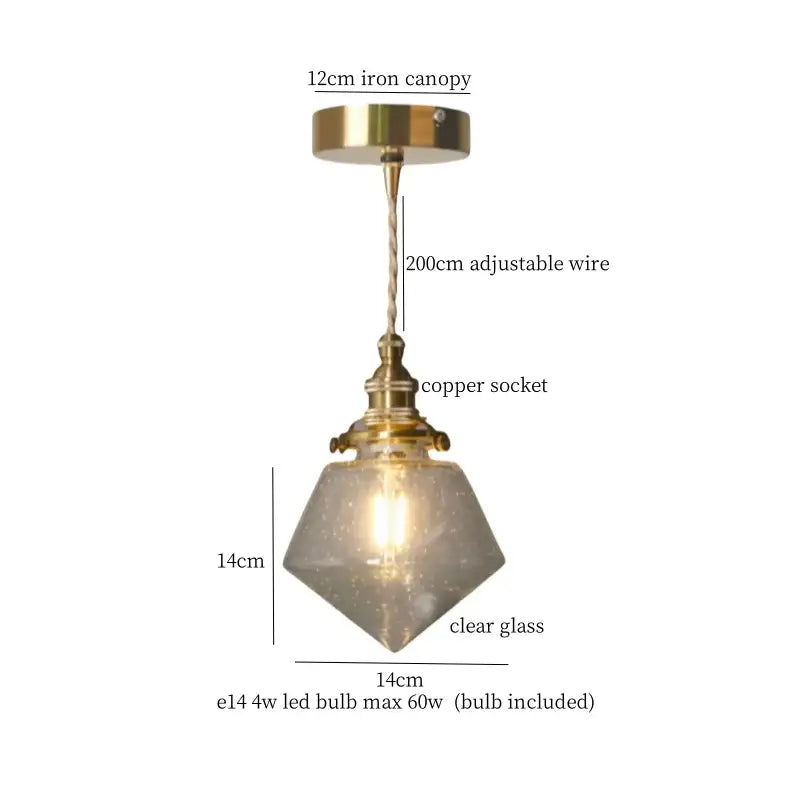 Minimalist gold faceted bubble glass led hanging light dining room