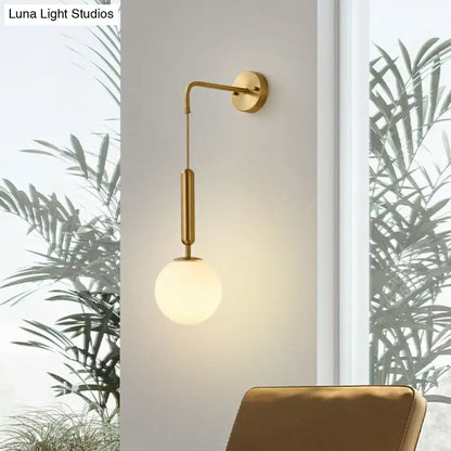 Minimalist gold finish and cream glass wall light bedroom sconce