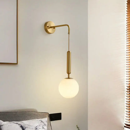 Minimalist gold finish and cream glass wall light bedroom sconce